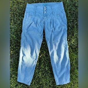 Prana Lizabeth Blue Carpi Length Hemp Blend Woman’s Pant Size 6